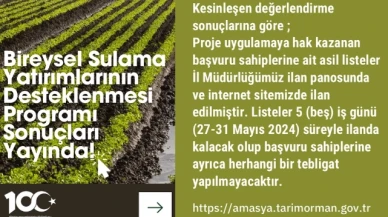 Bireysel Sulama Destekleme Sonuçları Açıklandı
