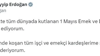 Cumhurbaşkanı Erdoğan: "1 Mayıs Emek ve Dayanışma Günü'nü tebrik ediyorum"