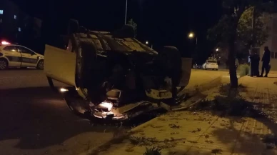 Direksiyon hakimiyetini kaybeden alkollü sürücü takla attı