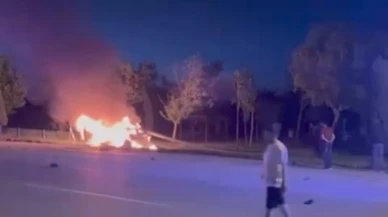Direğe çarpan otomobil alev aldı: 1 ölü, 1 yaralı