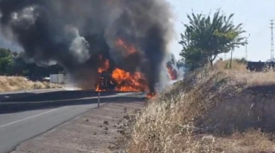 Akaryakıt yüklü tanker alev alev yandı