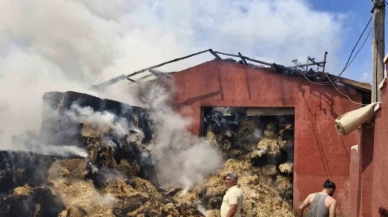 Depoda çıkan yangında 3 bin adet saman balyası küle döndü