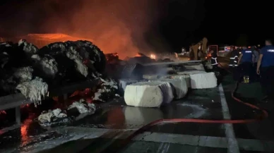 Devrilen pamuk yüklü tır alev alev yandı