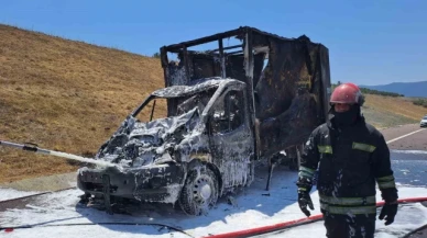 Kamyonla çarpışan kamyonet alevlere teslim oldu