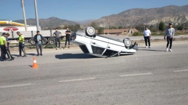 Takla atan otomobildeki sürücü ölümden döndü