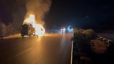 Kargo yüklü tır, alev alev yandı