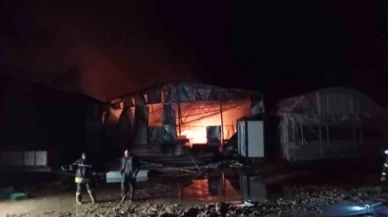 Sera deposu alev alev yandı, sebze dolu kasalar küle döndü
