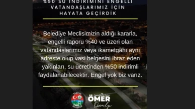 Engelli vatandaşlara su ücretinde %50 indirim!