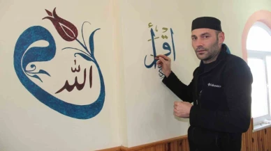 Görev yaptığı camiyi hat sanatıyla nakış nakış süsledi