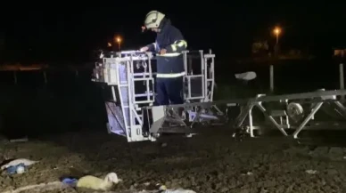 Atık dökülen alanda mahsur kalan koyunu itfaiyeciler kurtardı