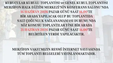 MERZİFON VAKFI’NDAN GENEL KURUL DUYURUSU