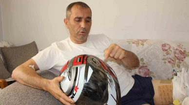 Otomobille çarpışan motosikletin sürücüsü havada takla attı: "Beni kurtaran başımdaki kask oldu"