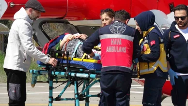 5 metre yükseklikten düşen kadının imdadına ambulans helikopter yetişti