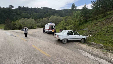 Otomobil Yamaca Çarptı, 2 Yaralı