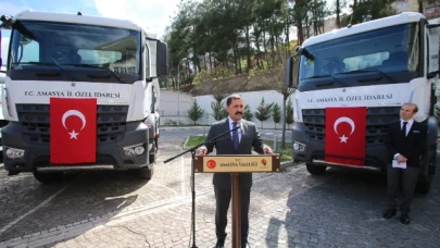 AMASYA İL ÖZEL İDARESİNİN ARAÇ FİLOSUNA 4 YENİ KAMYON