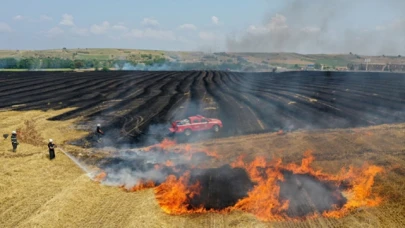 Edirne'de buğday ekili tarlada çıkan yangında 30 dönüm alan zarar gördü