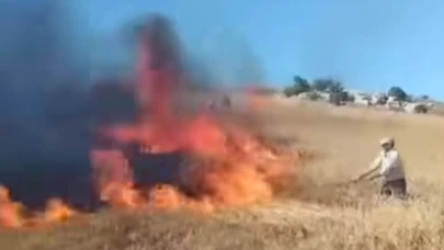 Köyde çıkan yangında buğday ekili arazi yandı