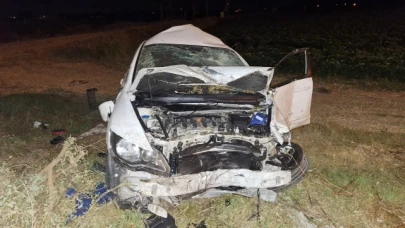 Tarlaya devrilen otomobilde 4 kişi yaralandı