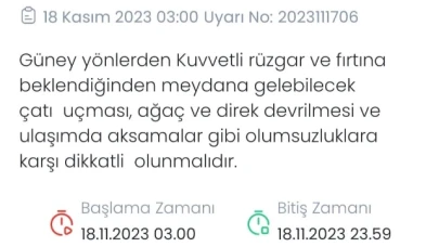 Kuvvetli rüzgar ve fırtına uyarısı yapıldı