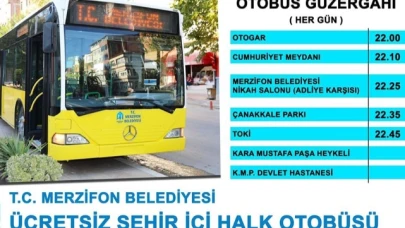 Merzifon Belediyesi Ücretsiz Şehir İçi Halk Otobüsü Güzergahı Değişti