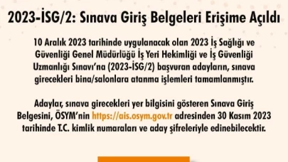  Sınava Giriş Belgeleri Erişime Açıldı