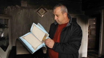 Amasya'da küle dönen daireden geriye sadece Kur'an-ı Kerim kaldı