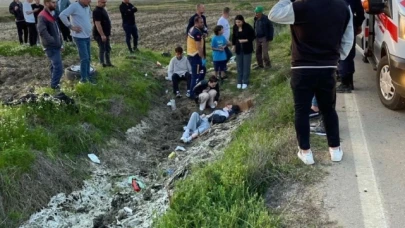 Yoldan çıkan otomobil takla attı: 2 si ağır, 5 yaralı