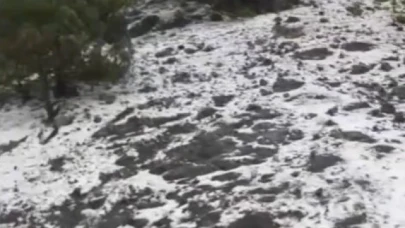 Osmancık'ta bir anda bastıran dolu etrafı beyaza bürüdü