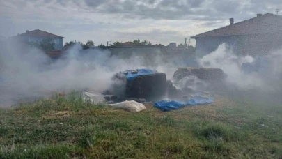 Saman balyaları alev alev yandı