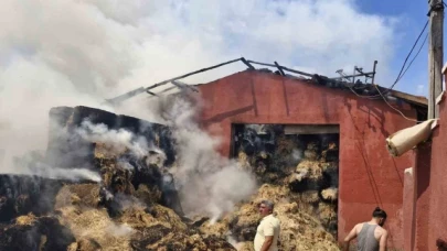 Depoda çıkan yangında 3 bin adet saman balyası küle döndü