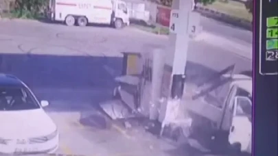 Kontrolden çıkan cip akaryakıt istasyonuna daldı
