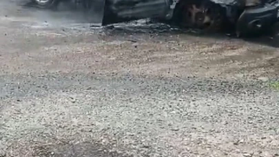 Seyir halindeki hafif ticari araç alev alev yandı