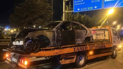 Gurbetçi ailenin otomobili alev alev yandı