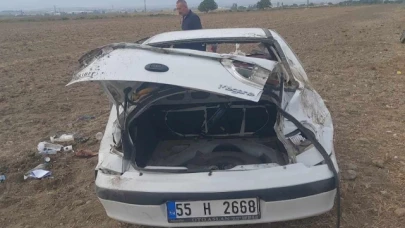 Merzifon'da otomobil takla attı:1 yaralı