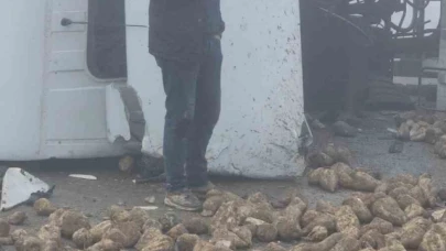 Pancar yüklü tır devrildi