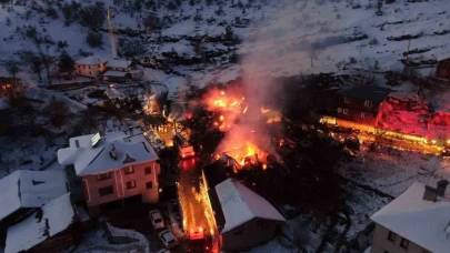 3 ev ve 1 ahır küle döndü, 55 hayvan telef oldu
