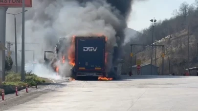 Karton yüklü tır, Karayolları Denetleme İstasyonu’nda alevlere teslim oldu