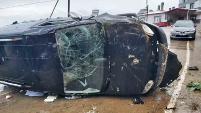 Takla atan otomobilin sürücüsü yaralandı
