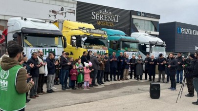 7 TIR İNSANİ YARDIM MALZEMESİ YOLA ÇIKTI