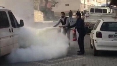 YANAN ARACI VATANDAŞLAR SÖNDÜRDÜ