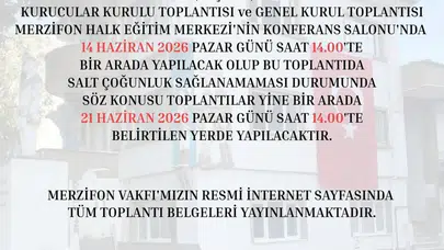 MERZİFON VAKFI’NDAN GENEL KURUL DUYURUSU