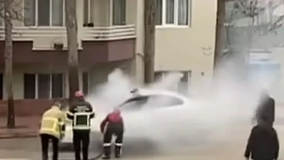 Merzifon’da Korkutan Araç Yangını