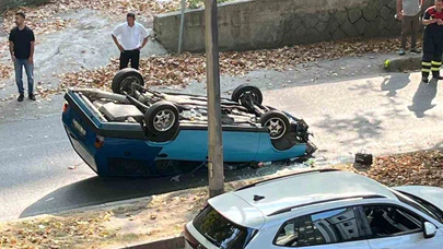 Ağaca Çarpan Otomobil Ters Döndü