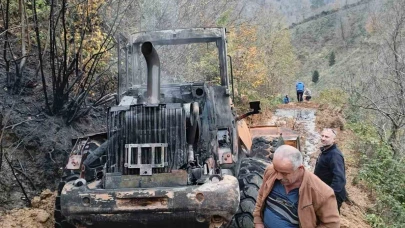 İş makinesi alev aldı