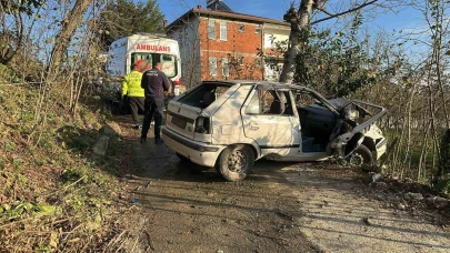 Otomobil fındık bahçesine devrildi