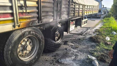 Seyir halindeki tırın dorsesi alev aldı: 1 yaralı