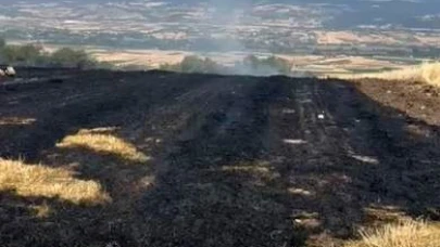 Korkutan anız yangını, evlere sıçramadan söndürüldü