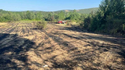 Elektrik tellerinin kopması sebebiyle ormanlık alanda çıkan yangın söndürüldü