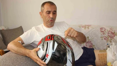 Otomobille çarpışan motosikletin sürücüsü havada takla attı: "Beni kurtaran başımdaki kask oldu"