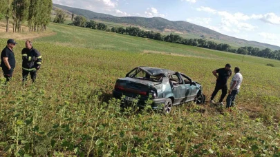 Yoldan çıkan otomobil tarlaya uçtu :1 yaralı